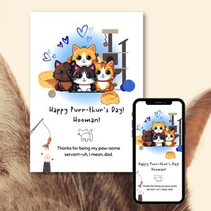 Tarjeta imprimible para el Día del Padre con un Gato (descarga digital) / Regalo para papá mascota con descarga instantánea / Tamaño 5x7, 10x7, para teléfono