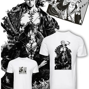 Anime One Piece Luffy Zoro Unisex Heavy Cotton Tee Shirt, Pirate Adventure Gift, Manga Lover Graphic Top, Japanese Anime Cosplay Apparel,