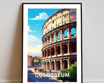 Pôster de viagem do Coliseu, Itália, para impressão, arte de parede digital para download em Roma, impressão arquitetônica de marco histórico para decoração de casa ou escritório
