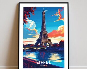 Paris Eiffelturm Wand Kunst Druck Sonnenuntergang Illustration Reise Poster Frankreich Wahrzeichen Digitaler Download Europäischen Dekor Geschenkidee