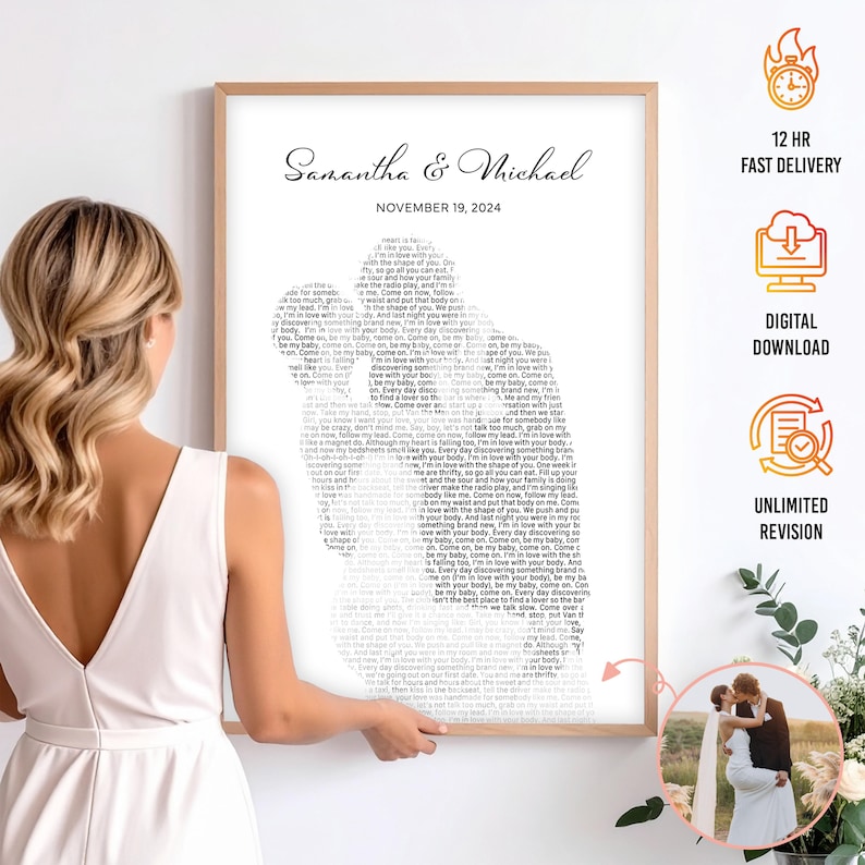 Valentinstagslied-Plakattext vom Foto Personalisierter erster Tanz-Druck, Lieblingslied-Druck 1. Jahrestag kundenspezifisches Hochzeitsplakat Bild 1