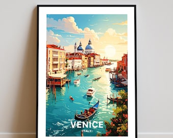 Venice Italy Travel Poster Printable, Grand Canal Wall Art Digital Download, Romantic City Architecture Print for Home or Office Decor