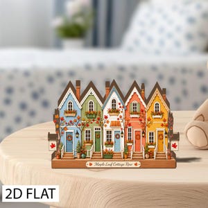 Fall Cottage Row Shelf Sign, Maple Leaf 2D Flat Decor, Colorful Autumn House Display, Housewarming Gift, GIFT 2026, Cozy Table Decor