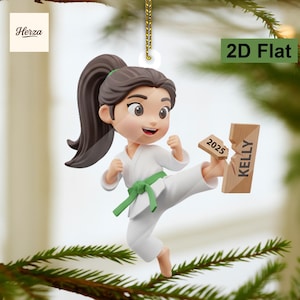 PERSONALIZABLE Karate Girl Ornament, CUSTOMIZABLE Martial Arts Xmas Gift, Taekwondo Acrylic Decor for Kids, Teens, Athletes, 2025 Keepsake