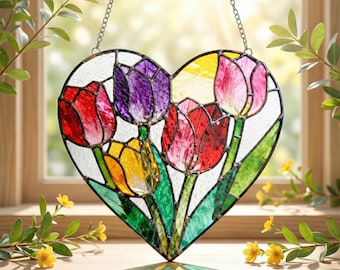 Stained Glass Calla Lily Heart Suncatcher, Handmade Floral Window