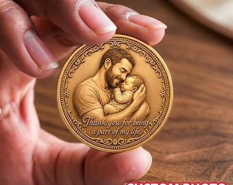 Moneta commemorativa personalizzata con foto 2026, ricordo personalizzato per papà e figlio, gettone commemorativo inciso per il padre, moneta tascabile di ringraziamento, regalo per l'amore familiare