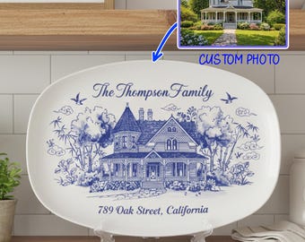 Plateau photo personnalisé PERSONNALISABLE pour la maison, plaque pour portrait de maison de famille PERSONNALISABLE, souvenir d'adresse personnalisé, décoration cadeau de pendaison de crémaillère