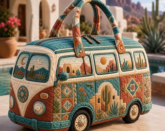 Southwestern gesteppter Seesack, Boho Van Travel Tote GIFT 2026, Desert Cactus Weekender Bag, Road Trip Overnight Gepäck Geschenk für Reisende