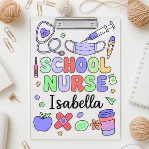 Personalized School Nurse Acrylic Cute Clipboard Customized Medical Clipboard Gift Nurse Appreciation Back to School Teacher Fun Organizer