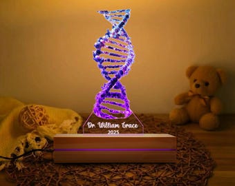 Luz nocturna LED de hélice de ADN personalizable, lámpara acrílica con nombre personalizado para regalo de médico o científico, decoración de graduación o logro.