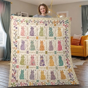 Colorful Cat Quilt, Patchwork Blanket, Cute Kitten Bedding, Animal Lover Present, Cottagecore Throw, Family Keepsake, Awesome GIFT 2026