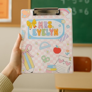 Personalized Acrylic Teacher Clipboard Customized Cute School Office Supplies Gift for Women Classroom Decor Stationery Organizer Accessory