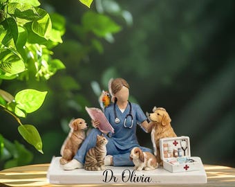 Figura personalizada de médico con mascotas, regalo personalizado para enfermera veterinaria 2026, decoración de escritorio para amantes de los animales, regalo de graduación para ella o para él, recuerdo de oficina.