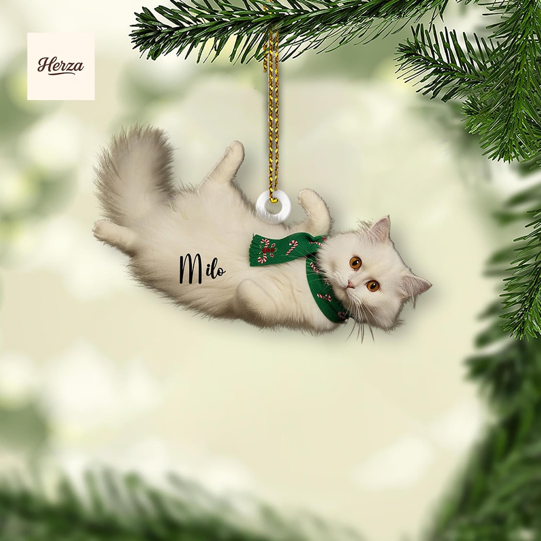 PERSONALIZABLE Fluffy White Cat Ornament Personalized Pet Name Persian ...