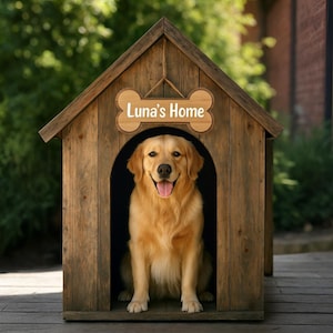 Custom Dog House Sign - Personalized Wooden Pet Name Plaque for Outdoor Kennel | Dog Lover Gift | Rustic Pet Name Sign