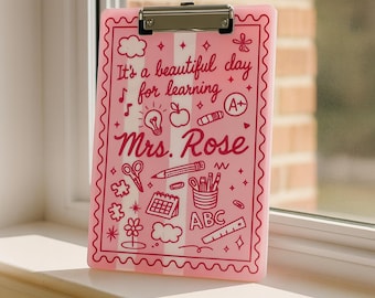 Personalized Teacher Clipboard Custom Name Gift 2026 for Women Blue School Supplies Cute Striped Classroom Design Customized Learning Decor