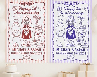 Personalized 1st Anniversary Tapestry Customized Wedding Keepsake Wall Decor Romantic Gift for Couple Him Her Newlyweds Home Decoration