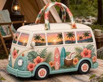 Tropische campertas, strand gewatteerde draagtas, tas surfhibiscus, tas zomerreizen, campingvakantiecadeau, cadeau 2026 voor haar familie