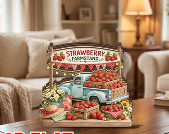 Strawberry Farmstand Shelf Sign, 2D Flat Berry Truck Decor, Rustic Summer Kitchen Display, Farmhouse Gift, GIFT 2026, Fruit Lover Gift