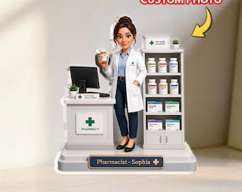 Regalo para farmacéutico 2026, letrero personalizado para farmacia con foto, decoración personalizada para escritorio de farmacéutico, recuerdo médico plano en 2D, regalo de graduación de farmacia