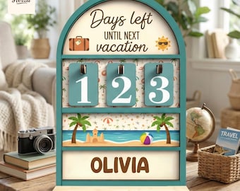 PERSONALIZABLE Vacation Countdown Tracker, CUSTOMIZABLE Days Until Vacation Sign, Wooden Travel Countdown Decor, Custom Name Holiday Gift