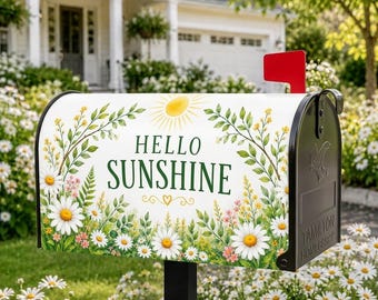 Hello Sunshine Mailbox Cover, Daisy Floral Garden Wrap, Spring Summer Yard Decor, Housewarming Gift, GIFT 2026, Outdoor Mailbox Sign