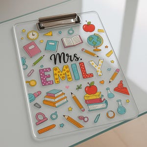 Personalized Acrylic Clipboard for Teachers Custom Name School Supplies Customized Gift for Her Coworker Friend Back to School Office Decor