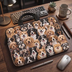 Dog Laptop Sleeve, Cute Puppy Print Computer Bag, Pet Lover Carrying Case, Corgi Husky Golden Retriever Work Accessory, Dog Mom GIFT 2026