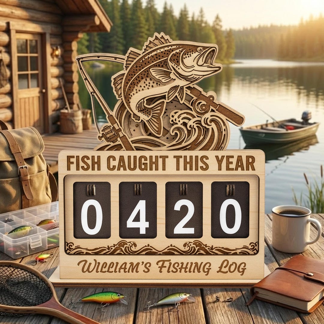 Fish Log Timer Inn Personalized Fishing Log Sign, Fish Caught This Year Counter, Custom ...