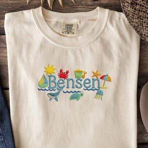 Beach Vibes Embroidered Shirt – Summer Sea Life Tee for Kids with Cute Ocean Animal Design, Vacation Outfi