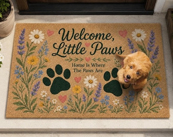 Felpudo para mascotas, regalo 2026, Felpudo de bienvenida con patitas, Alfombra de puerta con estampado floral de patitas, Decoración para el hogar para amantes de los perros y gatos, Regalo de inauguración de casa para la familia y mamá.