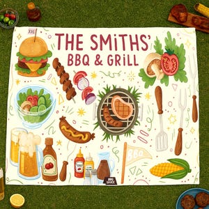 Personalisierbarer Bbq-Grill-Tapisserie, anpassbare Hinterhof-Picknick-Banner, Grillpartydekoration im Freien, Sommerfamilien-Grillgeschenk