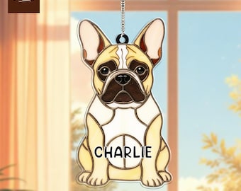 PERSONALIZABLE French Bulldog Stained Glass Window Hanging, CUSTOMIZABLE Acrylic Dog Ornament, Pet Name Suncatcher, Dog Lover Gift HomeDecor