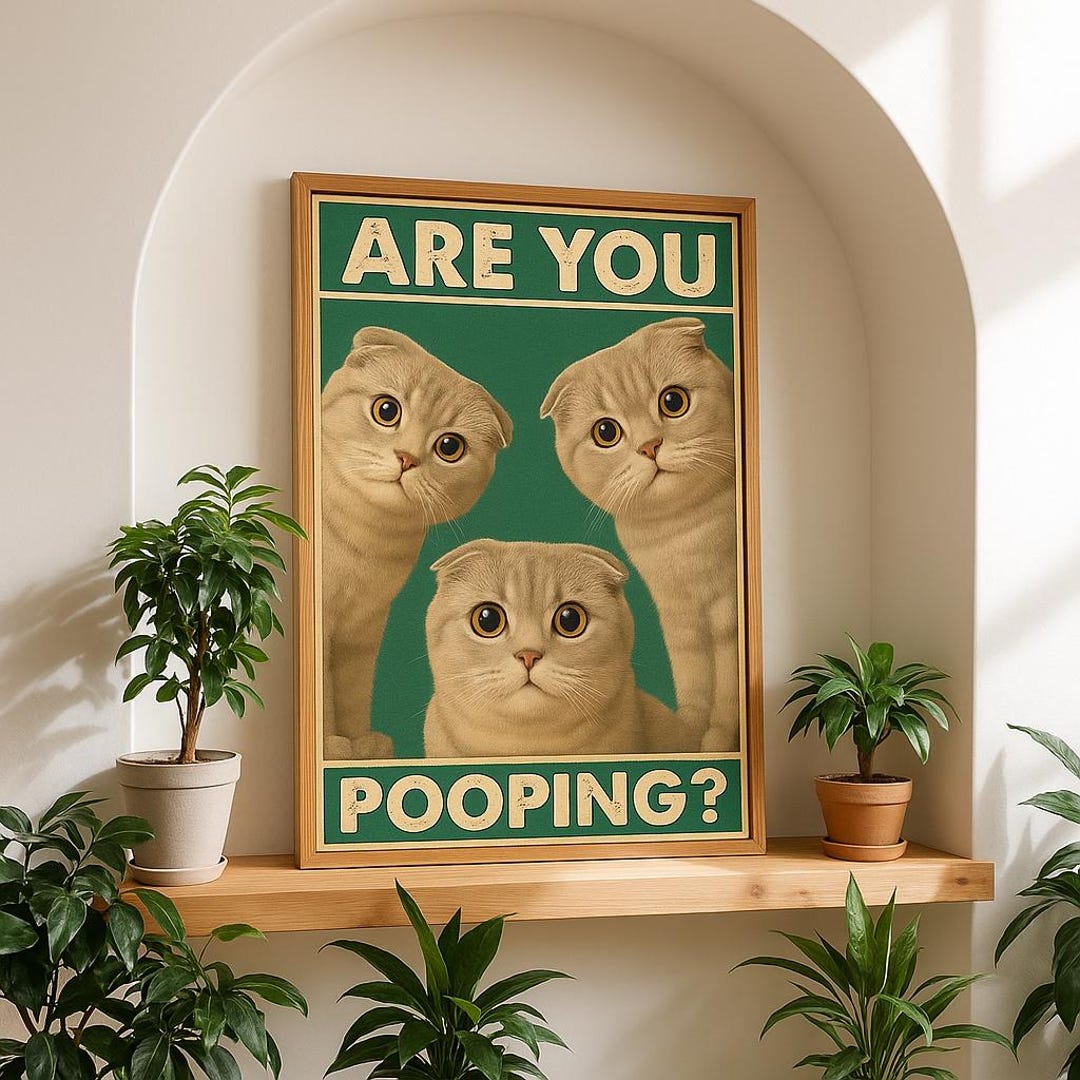 Funny Cat Bathroom Wall Art, Personalized Poster, Customized Pooping ...