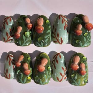 3D Mushroom Press On Nails: Cottagecore Fantasy Nail Art