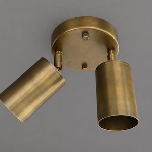 Brass Flush Mount Spotlight | Adjustable Double Ceiling Light | Modern Home Lighting