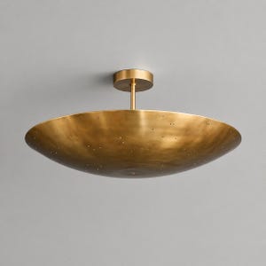 Mid Century Brass Ceiling Light | Perforated Bowl Flush Mount | Modern Vintage Decor