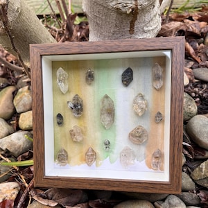 Natural Crystal Wall Art – Handmade Crystal Grid Decor in Wooden Frame | Unique Gift for Crystal Lovers & Home Energy Healing