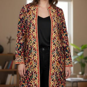 Hantverksmässigt tillverkad kashmirisk traditionell etnisk broderad tunikajacka färgglad bohemisk topp liten storlek