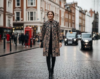 Reversible Block Print Quilted Jacket: Indian Patola Cotton Coat