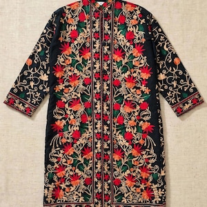 Lyxig Kashmiri Broderad Marinblå Pashminajacka