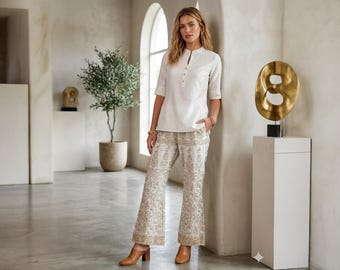 Cotton Jacquard Silk Fabric – Hand-Block Printed White Gold Floral Paisley Ethnic Wear