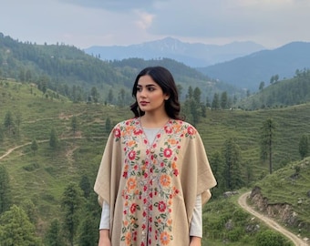 Pashmina Cape Shawl with Kashmiri Embroidery