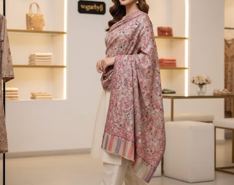 Chal de pashmina hecho a mano, tejido kani, diseño floral de Cachemira