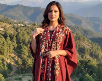 Pashmina Cape Shawl with Kashmiri Embroidery