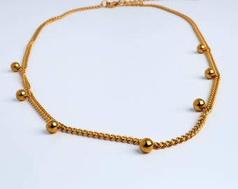 18K Gold Plated Beaded Chain Necklace | Hypoallergenic Stainless Steel
