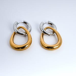Minimalist 18K Gold & Stainless Steel Silver Hoop Earrings | Unique Statement Hoop Earrings | Hypoallergenic Stainless Steel Jewellery