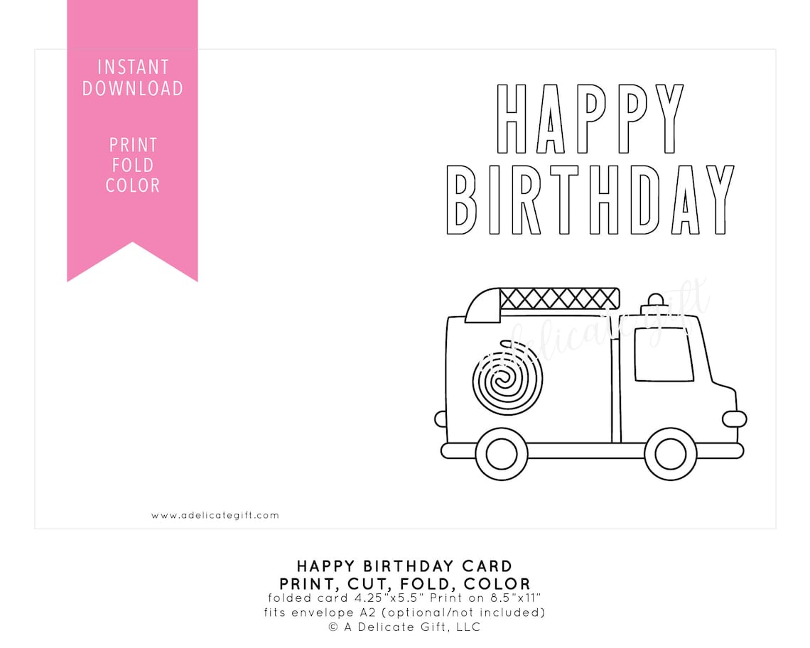 Printable Happy Birthday Card | Fire Truck - Instant Download, DIY ...