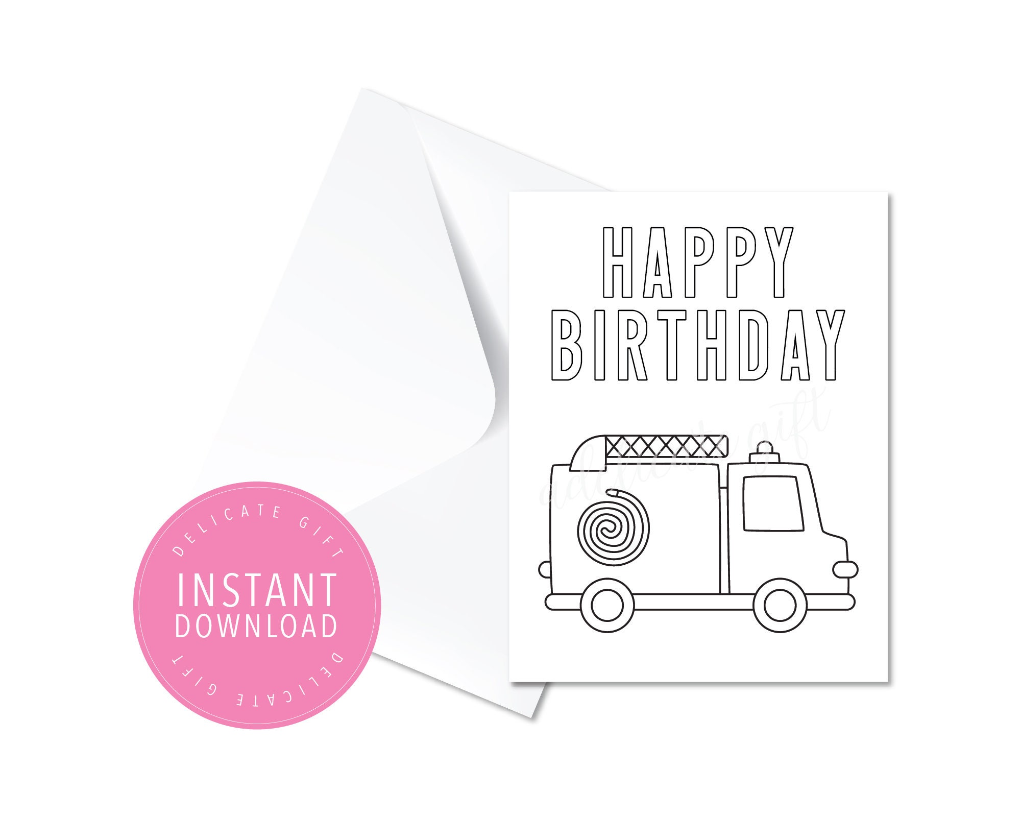 Printable Happy Birthday Card | Fire Truck - Instant Download, DIY ...