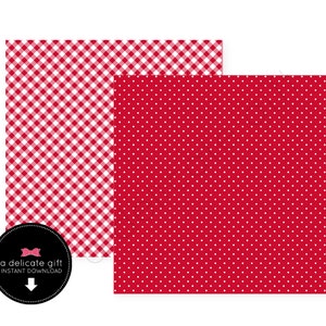 Red Scrapbook Paper; Barn Farm Gingham; Printable; Instant Download; red gingham and red dot; Digital Paper